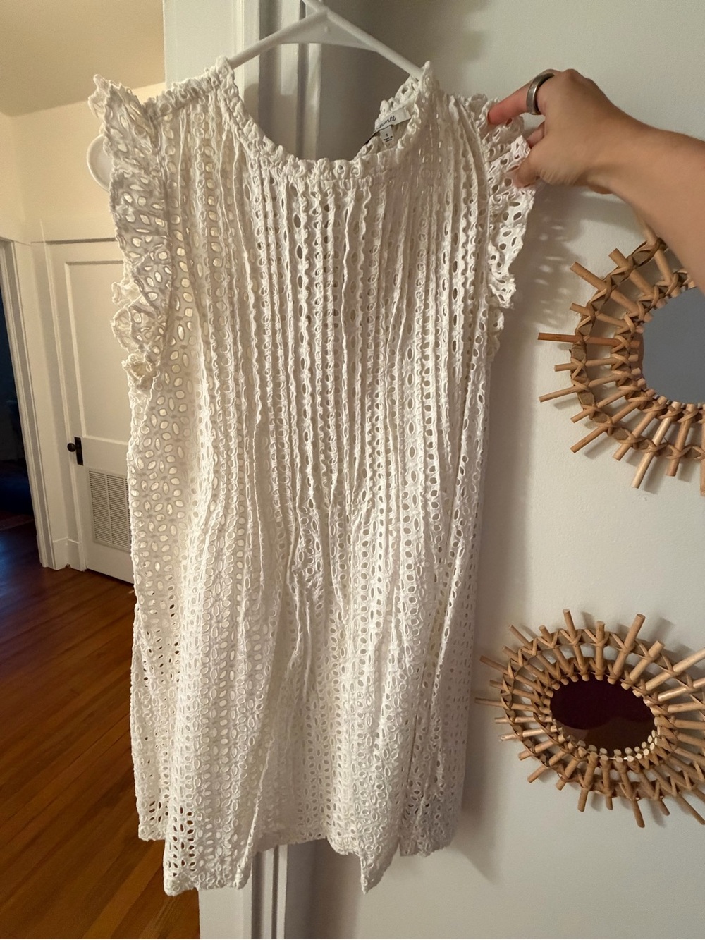 Madewell White Eyelet Lace Flutter Sleeve Dress - Unbranded